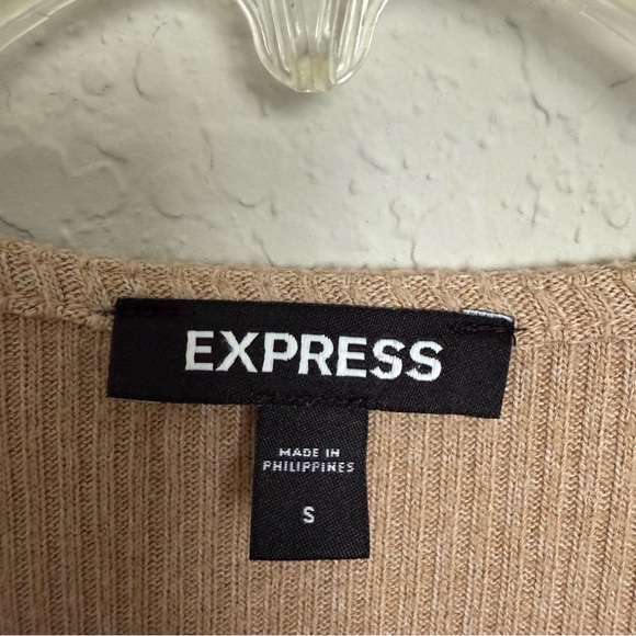 Express Brown Fitted Surplice Bodysuit Size S Long Sleeve Ribbed Knit Capsule - Picture 5 of 6